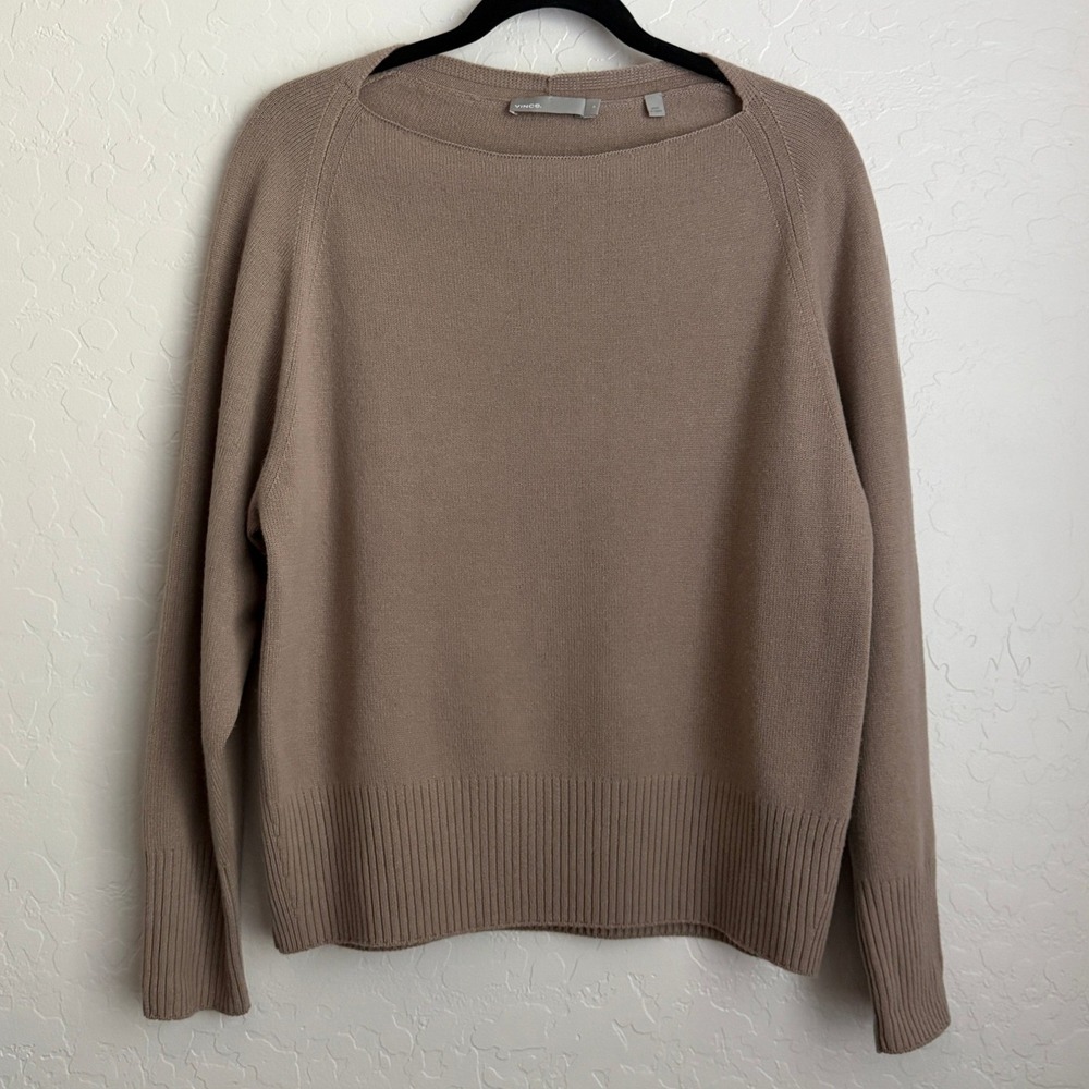 Vince Women's‎ Cashmere Wool Blend Boatneck Sweater Taupe Medium